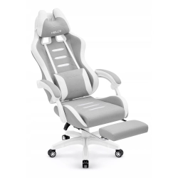 FOTEL GAMINGOWY Dla dzieci Hell's Chair HC-1039 2.0 White-Grey z podnóżkiem