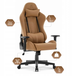 FOTEL GAMINGOWY Biurowy Obrotowy Hell's Chair HC- 2000 Brown Ekoskóra