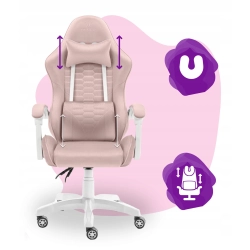 Fotel gamingowy HELL'S CHAIR HC- 1000 Kids Pink- White- tkanina
