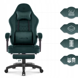 Fotel gamingowy HELLS CHAIR HC-1015 Zielony z podnóżkiem Tkanina