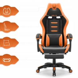 FOTEL GAMINGOWY Biurowy Hell's Chair HC- 1039 2.0 Orange z podnóżkiem