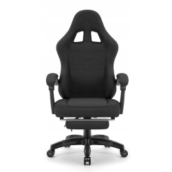 Fotel gamingowy Hell's Chair czarny tkanina z podnóżkiem