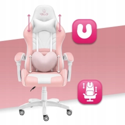Fotel Gamingowy Hell's Chair Rainbow 2.0 Pink White Różowy Biały Ekoskóra