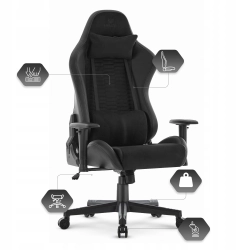 FOTEL GAMINGOWY Biurowy Obrot Hell's Chair HC- 2000 Black Ekoskóra+ Tkanina