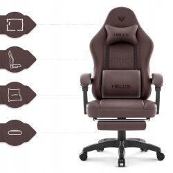 Fotel gamingowy HELL'S CHAIR HC- 1015 Ciemny Brązowy skóra sztuczna biały