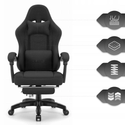 Fotel gamingowy Hell's Chair czarny tkanina z podnóżkiem