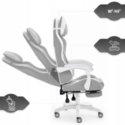 FOTEL GAMINGOWY Dla dzieci Hell's Chair HC-1039 2.0 White-Grey z podnóżkiem