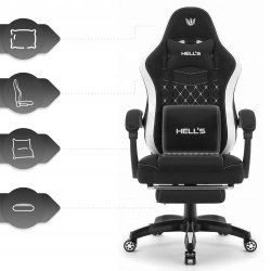 Fotel gamingowy HELL'S CHAIR HC- 1015 Czarno- biały tkanina czarno-biały
