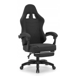 Fotel gamingowy Hell's Chair czarny tkanina z podnóżkiem