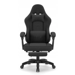 Fotel gamingowy Hell's Chair czarny tkanina z podnóżkiem