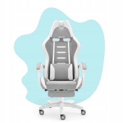 FOTEL GAMINGOWY Dla dzieci Hell's Chair HC-1039 2.0 White-Grey z podnóżkiem