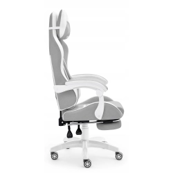 FOTEL GAMINGOWY Dla dzieci Hell's Chair HC-1039 2.0 White-Grey z podnóżkiem
