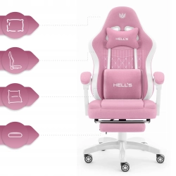 Fotel gamingowy HELL'S CHAIR HC- 1015 Różowo- biały tkanina