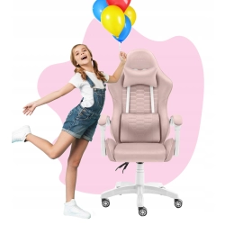 Fotel gamingowy HELL'S CHAIR HC- 1000 Kids Pink- White- tkanina