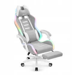 Fotel gamingowy HELL'S CHAIR HC-1039 2.0 Grey RGB LED tkanina szary